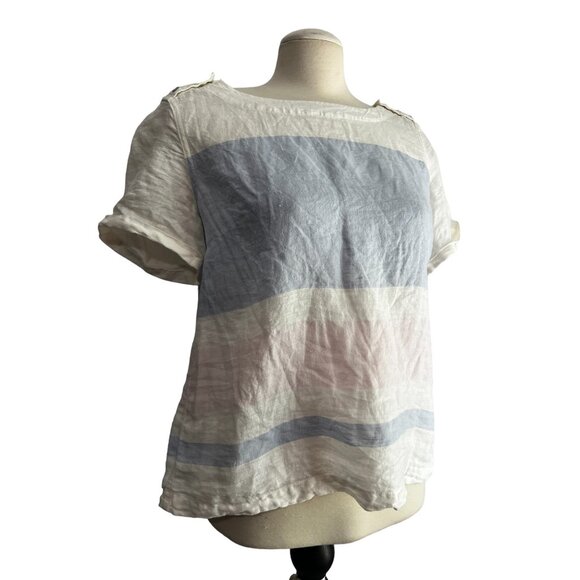 Vintage Linen 70's Blouse C & C California Sz Medium Womens White & Blue Striped - Picture 5 of 9